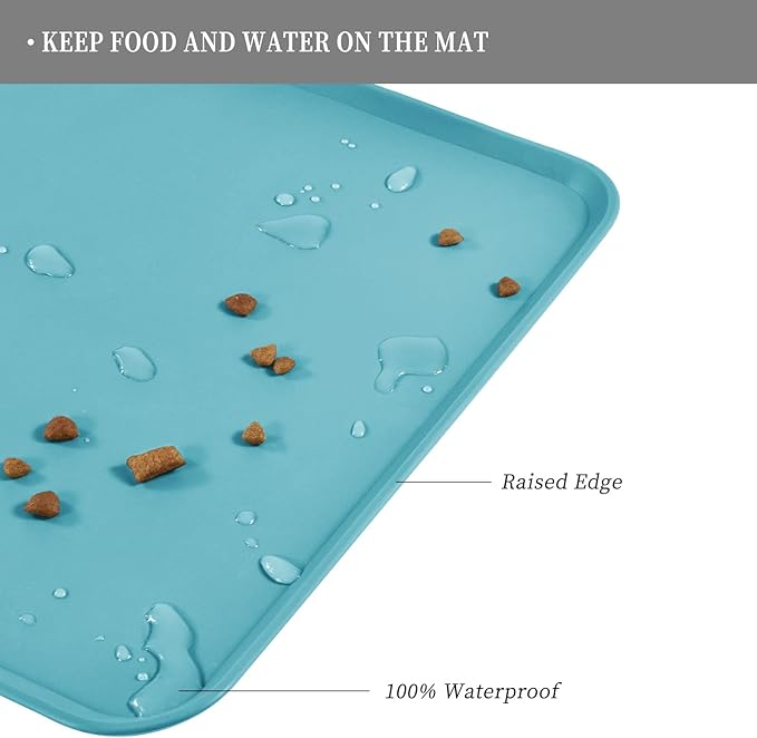 Reopet Waterproof Pet Feeding Mat, Non-Slip Silicone Placemats for Dog Cat Food and Water Bowl, High Raised Edges to Prevent Spills and Protect Floors
