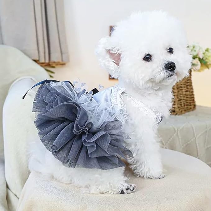 Gray Dog Tutu Dress with Bow Knot Sleeveless Puppy Clothes for Small Dogs Girl Spring Summer Cat Princess Dresses Holiday Pet Sundress Outfit (Grey, X-Large)