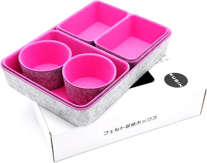 Welaxy Drawer organizer bins felt tray desk storage dividers 7pc Hot pink