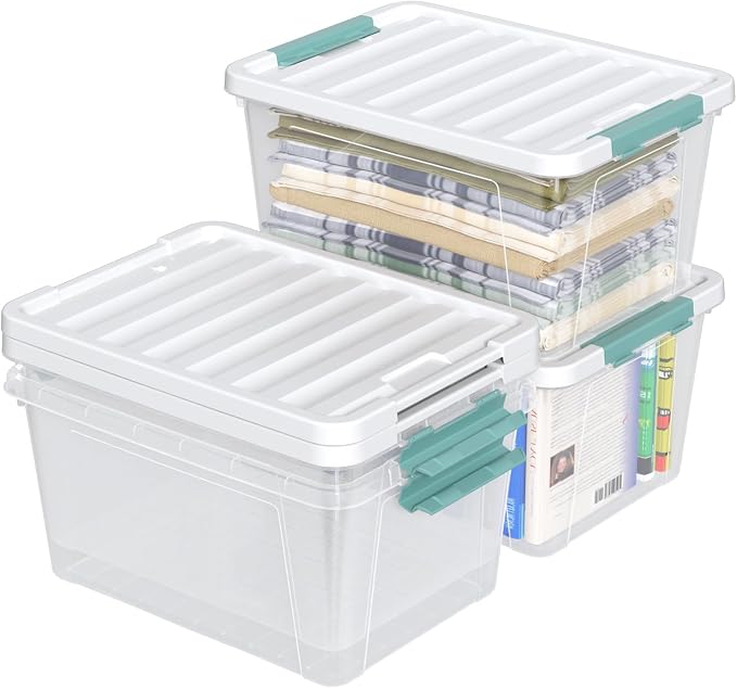 35 Qt Plastic Storage Bin with Lid, Clear Latch Storage Box, 4-Pack