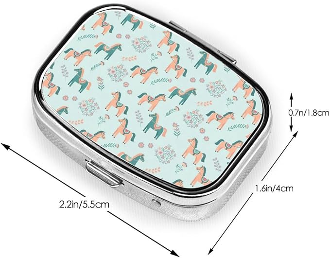 Leakproof Pill Box Fish Oil Organizer Portable Medicine Case Hiking Camping Outdoor Essentials, Flowers Floral Horse Couple Art
