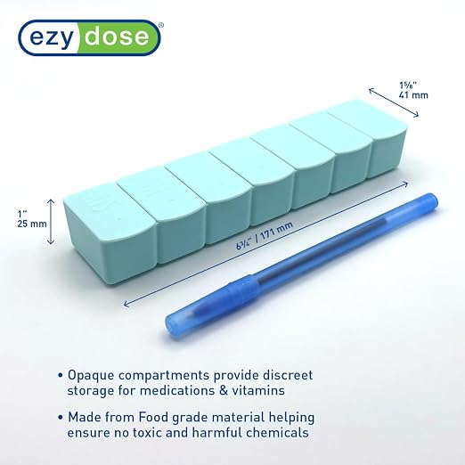 Ezy Dose Weekly (7-Day) Pill Organizer, Large Medicine Planner, Teal | Compact Daily Vitamin & Supplement Medicine Case, Pop Up Compartments, Embossed Matte Design, Travel-Friendly, BPA-Free