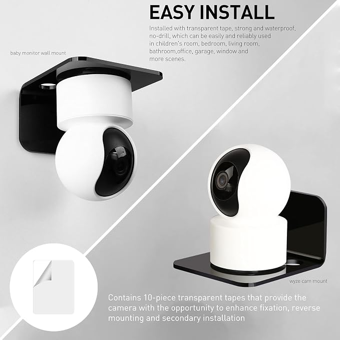 OAPRIRE Small Floating Wall Shelf Set of 3, 4" Black Acrylic for Monitors | Universal, with Cable Clips & Tapes, No Drill, Easy to Install, Durable, Fits Security Cameras, Baby Monitors, Speakers