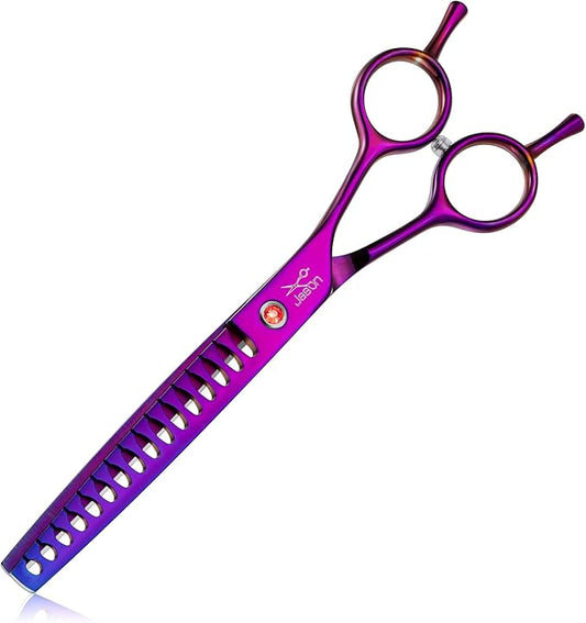 JASON 7" Dog Grooming Scissor - Professional Chunker Shear with Ergonomic Handle Japanese Stainless Steel Hair Scissor for Dogs, Cats and Other Pets, Sharp (Chunker, Purple) Christmas Gift