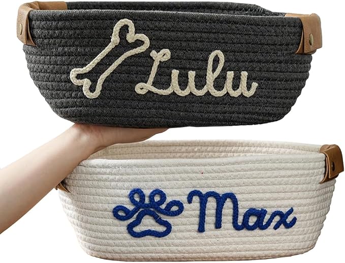Customized Pet Toy Basket | Personalized Dog & Cat Name Bin | Pet Gift with Name Cotton Rope Design | Dog Toy Organizer & Cat Toy Storage | Large & Small Sizes Available
