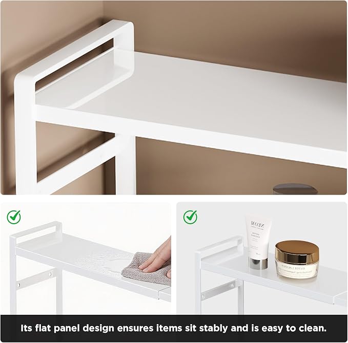 Expandable Medicine Cabinet Organizer, White | Heavy-Duty, Metal, Adjustable Shelf Trays, For Bathroom, Kitchen, Narrow Spaces, Space-Saving Storage Solution
