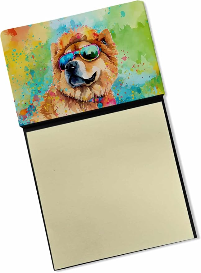 Caroline's Treasures Chow Chow Hippie Dawg Sticky Note Holder Refillable Dispenser Self-Sticky Note Pads, Memo Pads Blank Desk Accessories