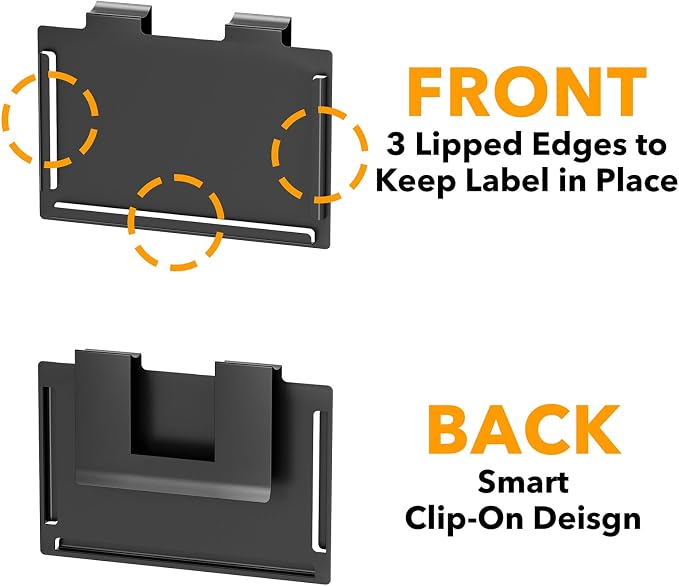 SpaceAid 10 Pack Pantry Basket Labels Clip on for Storage Bins, with 20 Label Cards, Kitchen Bin Label Tags, Removable Home Metal Bin Organization, Black and White Chalk Included (Black)