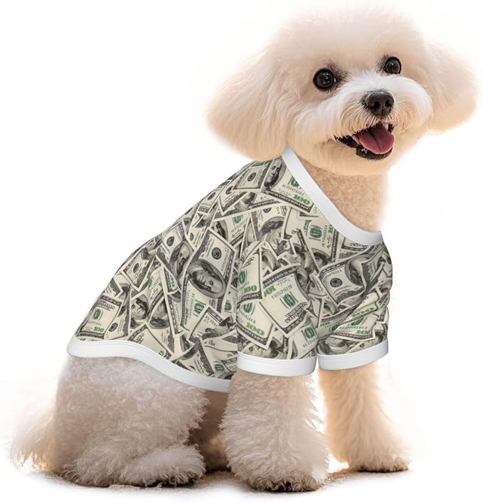 Dollar Bill Play Money Dog Shirt Pet Cotton T-Shirt Soft Dog Clothes