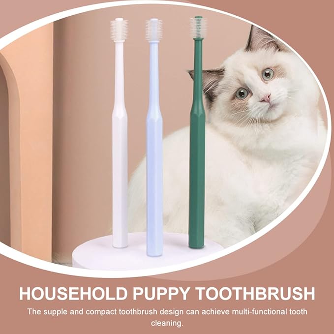 POPETPOP 2 Pcs 360-Degree Small Dog Cat Toothbrush, Soft Silicone Pet Toothbrush for Cat Deep Teeth Cleaning - Dog Dental Care (Green, Blue)