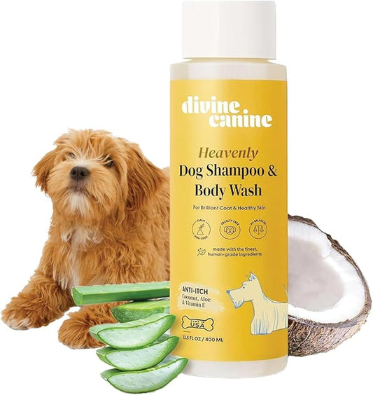 Heavenly Dog Shampoo & Body Wash - Anti-Itch - Dog Shampoos - pH Balanced Conditioning Dog Bath Blend with Collagen, Aloe, Coconut Milk, Vitamin E - Soothe Itchy Skin & Coat - 13.5oz