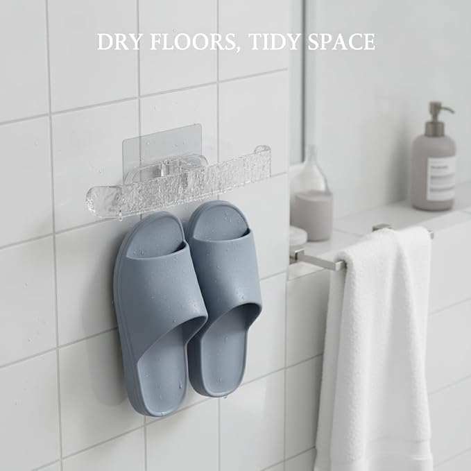 Sturdy PET Plastic Wall Slipper Rack, Adhesive No-Drill Shoe Organizer for Smooth Surfaces, Vertical Storage Caddy (1 Pack)