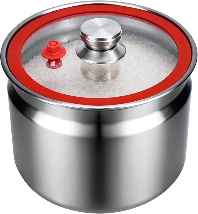 Umimile 304 Stainless Steel Airtight Food Storage Container – 10L (2.6Gal) Metal Canister with Clear Lid, 0.8mm Thick, Silicone Plug Release & Removable Gasket – for Rice, Flour, Pet Food