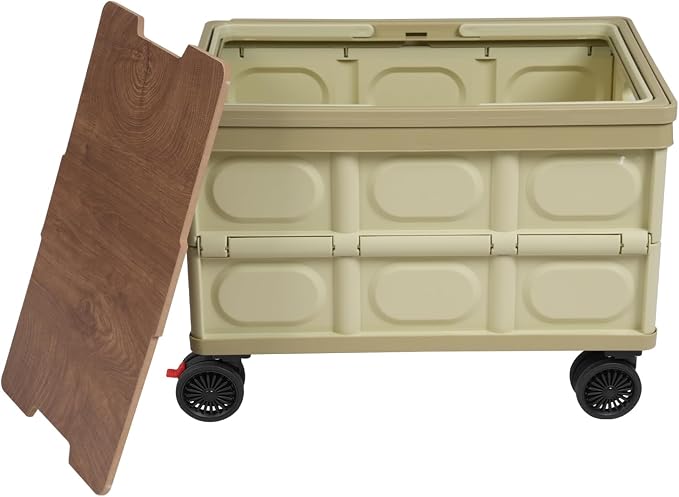 Foldable Crate Cart, 14.53 Gal Portable Wheeled Tote Basket Shopping Storage Trolley Case with 4 360° Rotatable Wheels & Long Handle Capacity 35 Kg/77.16 Lbs for Both Outdoor and Indoor (Green)