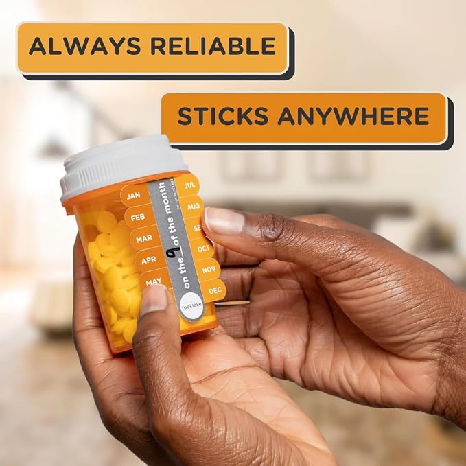Tooktake Monthly Medication Reminder Labels – Easy Medication Tracking Stickers for Monthly Prescriptions, Vitamins & Supplements - for Pets Too