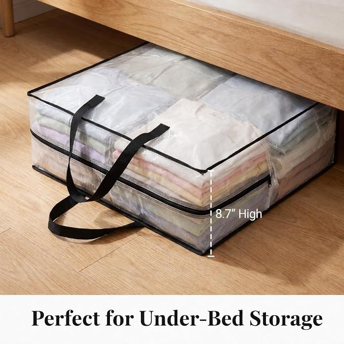 95L Underbed Storage Bag, Clear Foldable Bedding Organizer for Blankets, Comforters, Clothes, Pillows and Seasonal Items, Soft Under Bed Storage Container with Handles, 1 Pack