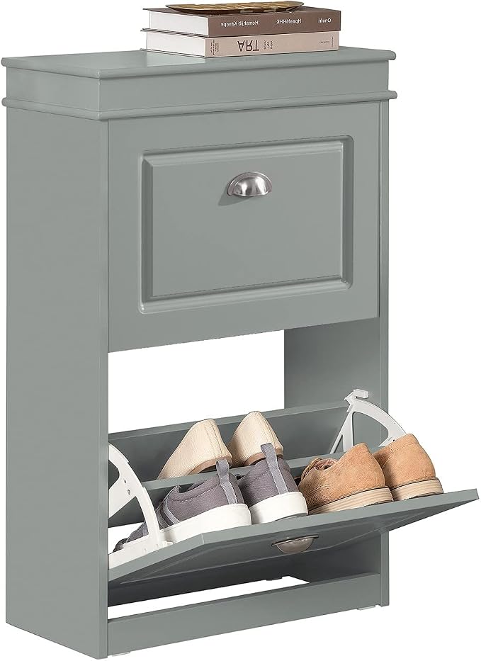 Haotian Small Shoe Cabinet | Two Flip Drawers Freestanding Shoe Rack, Shoe Storage Cupboard Organizer, FSR78-HG