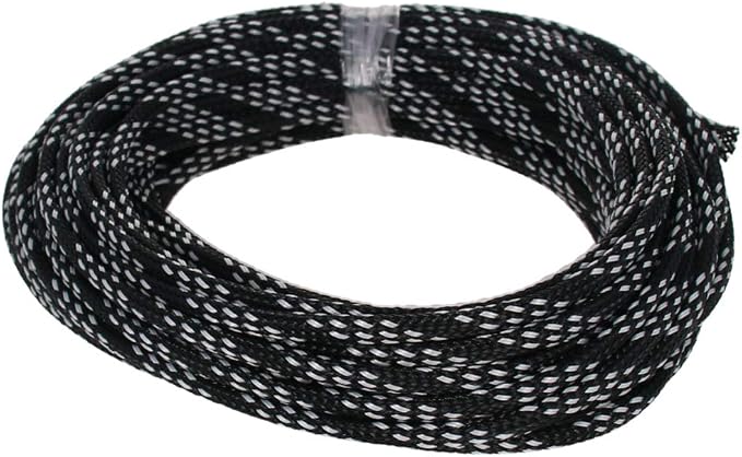 Heyiarbeit 10m/32.8ft PET Expandable Braid Cable Sleeving Flexible Wire Mesh Sleeve Black and White 4mm