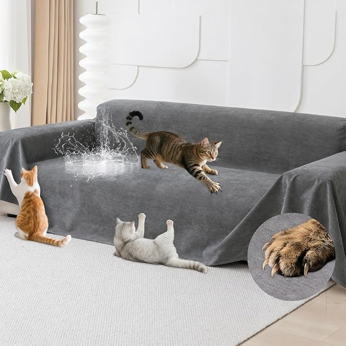 Loiion Cat Scratch Proof Furniture Protector Waterproof Sofa Cover 150"x91" | Pet-Friendly Couch Protector, Anti-Scratch & Anti-Slip Sofa Cover For Cats Dogs Kids, Machine Washable