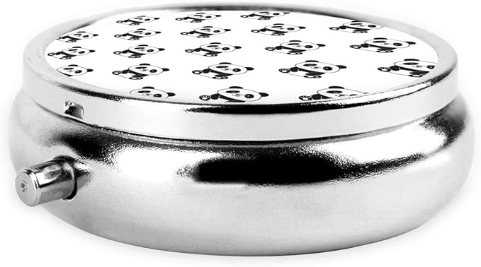 Round Medicine Organizer, Cute White and Black Panda Animal Patterns Portable Pill Box, Mini Case for Fish Oil, Travel Holder Purse Pocket for Men