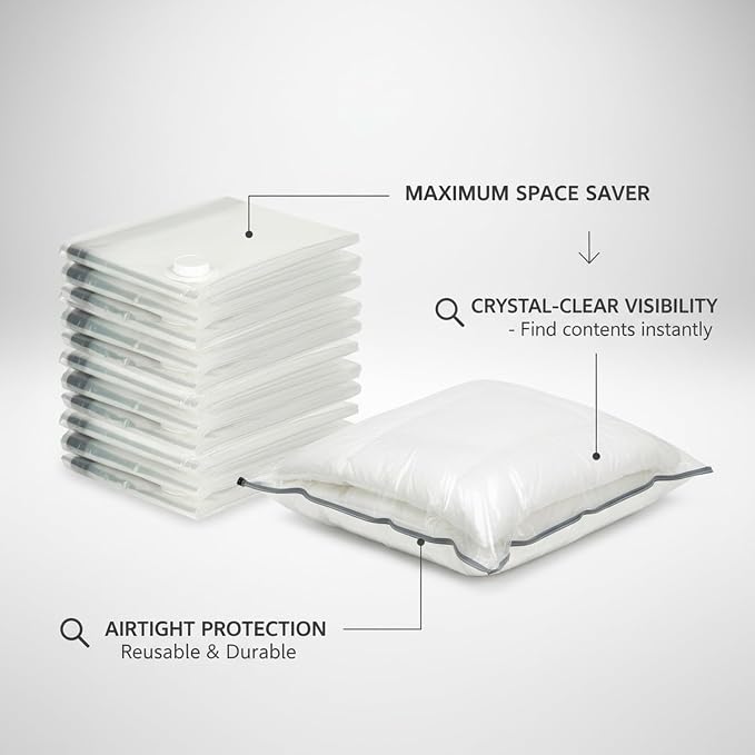 Vacuum Storage Bags for Clothes and Bedding, Clear Space Saver Bags with Valve, Reusable Compression Organizer (1 Pack)