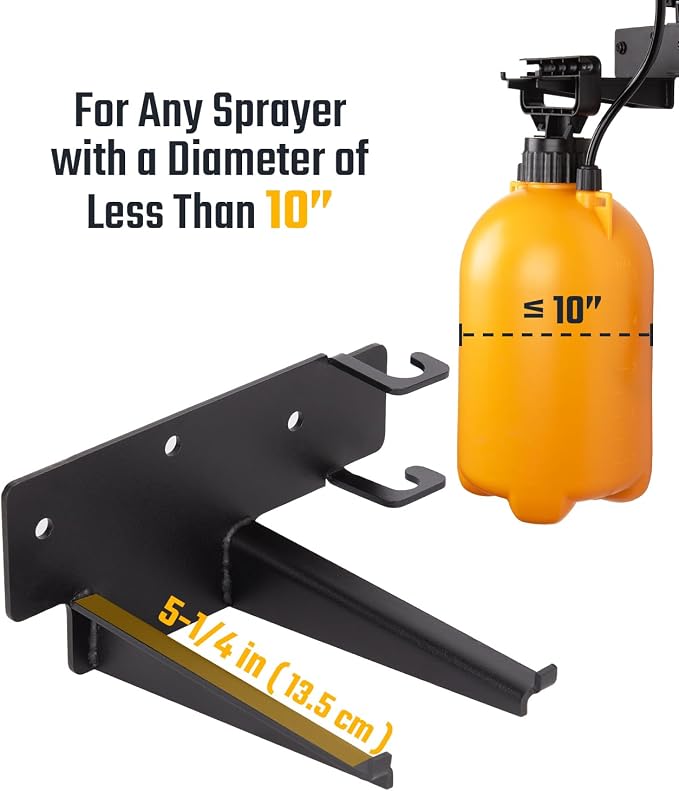 Pump Sprayer Holder Wall Mount, Built-In Wand Notch | Fits Any Brand of Bottles up to 2.5 Gallon, Black Powder-Coated, Garage or Outdoor Use, 15 lb Capacity, Hardware Included