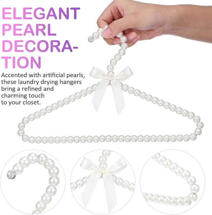 SEWACC 2pcs Pearl Beaded Hangers for Kids Plastic Baby Clothes Hangers with Bow Toddler Nursery Closet Organizer for Girl Dress Dog Pet Apparel
