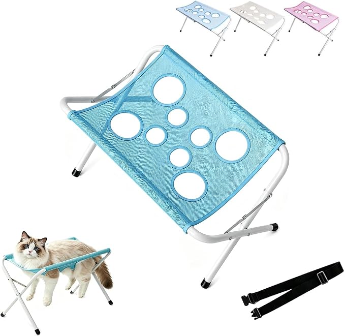 Dog Bath Hammock with Frame, 2026 New Pet Hammock for Grooming (Blue) | 2-in-1 Foldable Pet Grooming Bed with Breathable Mesh Sling and Frame for Nail Trimming, Bathing, Haircuts & Pet Care