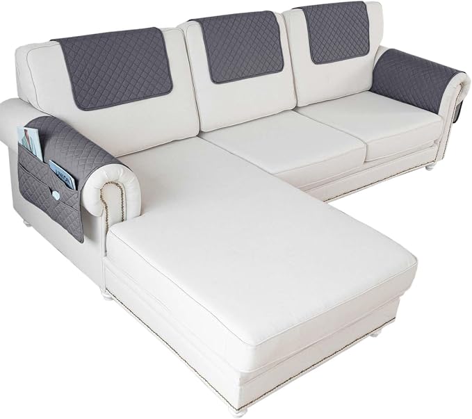 Large Polyester Armrest and Headrest Covers with 2 Pockets | Soft, smooth polyester resists daily wear nonslip silicone backing helps shield recliners and sofas from pet scratches
