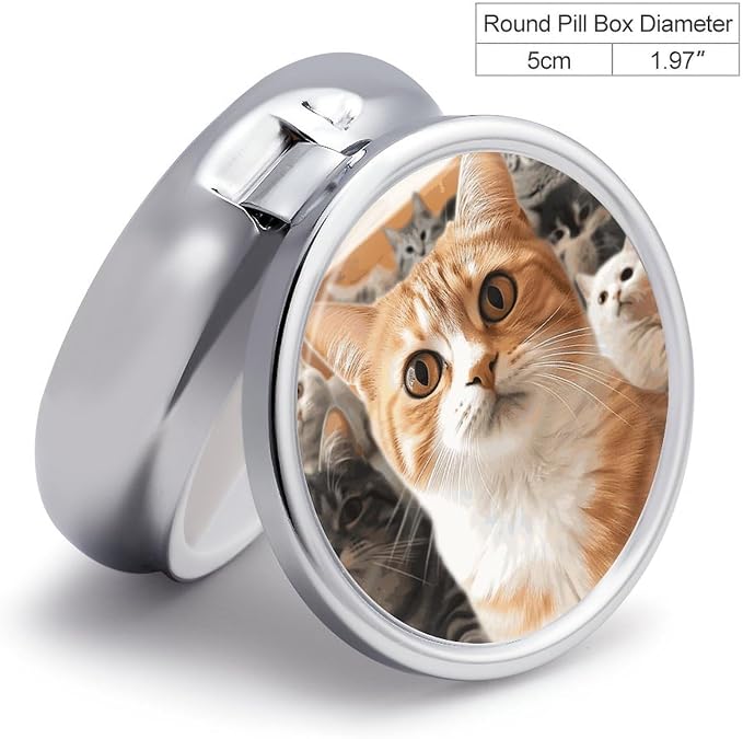 Round Funny Pet Cat Pill Organizer Pill Box 3 Compartment Portable Travel Medicine Case Daily Mini Compact Medicine Container Storage Vitamin Supplement Dispenser