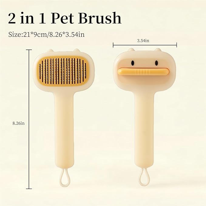 Duck-Shaped Dog Grooming Brush, 2-in-1 Pet Pin Brush & Undercoat Rake with One-Click Cleaning, Soft Bristles for Pet Safety, Hanging Hook Design - Ideal for Long Haired Dogs & Puppies