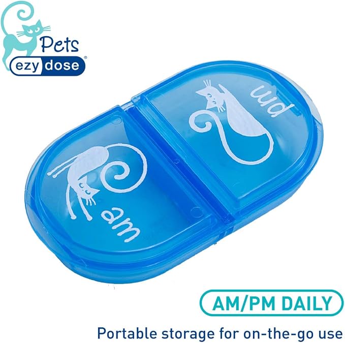 Ezy Dose Pets Daily AM/PM Pill Case for Cats, Blue, BPA Free | Medicine Planner, Vitamin Organizer Box for Cats, Easy to Use, 2 Times a Day, Transparent Lids, Convenient for Treats