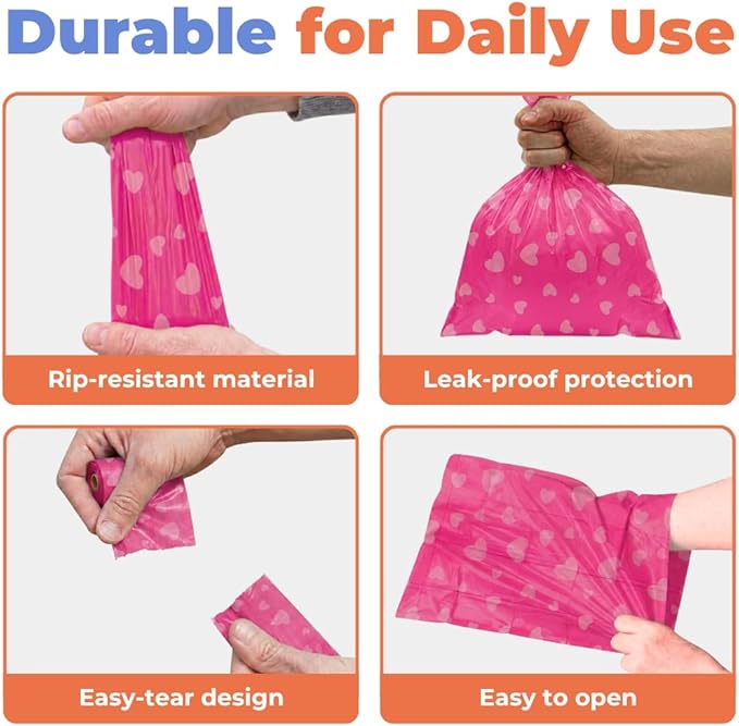 Best Pet Supplies Poop Bags for Dogs - Pink Heart, 150 Count | Scented, Leak-proof, Easy-Tear perforations, 15 Thick Bags per roll, Outdoor Walking & Travel, Fits Standard Holders
