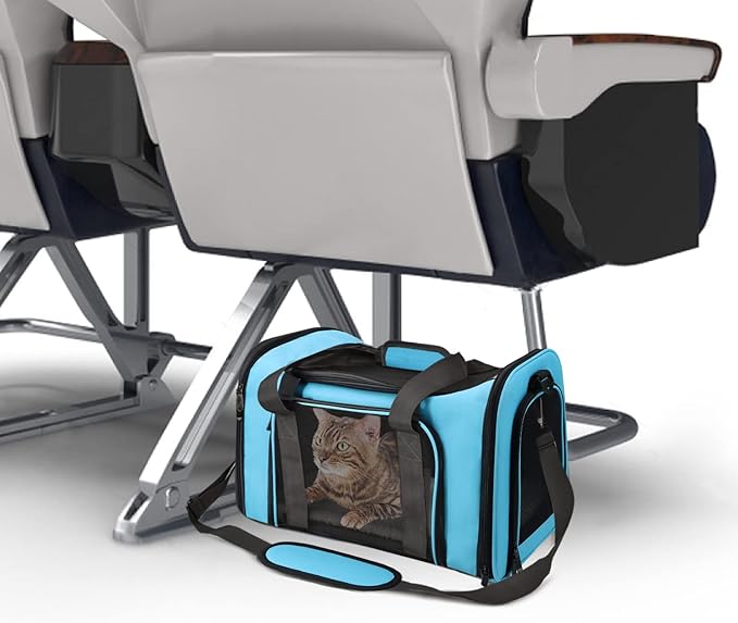 Henkelion Pet Carrier for Small Medium Cats Puppies up to 15 Lbs, Airline Approved Small Dog Travel Puppy Carrier Soft Sided, Collapsible - Blue (Pack of 2)