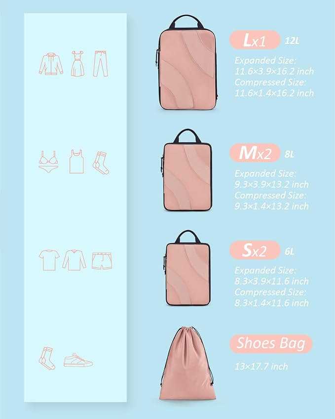 BAGSMART Compression Packing Cubes for Travel | Lightweight suitcase organizers bag set, space-saving double zipper expansion for carry-on luggage & travel organization