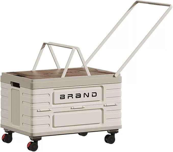 Foldable Storage Container with Wheels, Durable Plastic Box with Lid for Handbags, Clothes, Books - Space-Saving Home Organizer, Beige