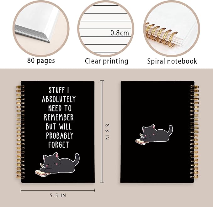 LIANGW Funny Black Cat Spiral Notebook Journal | Black Cat Lovers Gifts Journal for Writing,Pet Cats Mom Lady Owner Gifts,Cats School Office Stuff Supplies,5.5x8.3 Inch