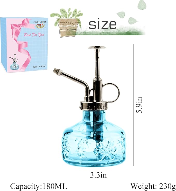 XXXFLOWER Glass Plant Mister Spray Bottle for Indoor Plant Spritzer Succulent Watering Bottle Tall Vintage Style with Bronze Plastic Top Pump | Mini Watering Can Indoor Plants Indoor Plant Mister Succulent Watering Bottle Tall Vintage Style with Bronze...