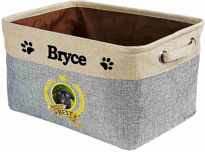 Custom Name Collapsible Dog Toy Storage Basket Bin World's Best Dog Scared French Bulldog Puppy Foldable Pet Toy Box Closet Shelf Baskets Organizer for Bedroom Home Dog Cat with Handles Gray