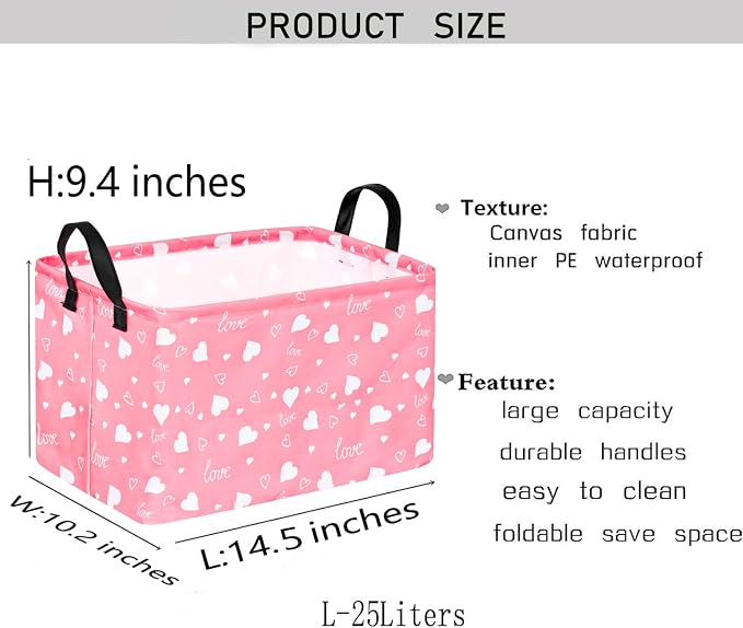 Kid Storage Basket Gift Shelf Basket Toy Storage Bin, Nursery Basket Organizer Box for With Handles for Room Deco Heart Pattern Valentine's Storage Basket
