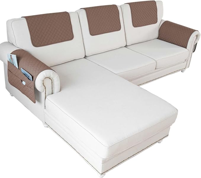 Large Polyester Armrest and Headrest Covers with 2 Pockets | Soft, smooth polyester resists daily wear nonslip silicone backing helps shield recliners and sofas from pet scratches