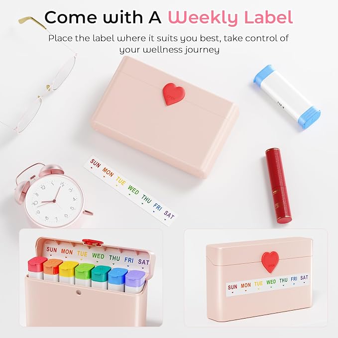Daviky Weekly Pill Organizer 2 Times a Day, 7 Day AM PM Travel Pill Box | 14 compartments for 7-day AM PM use, compact and travel-friendly, with clear labels and secure storage for pills and vitamins