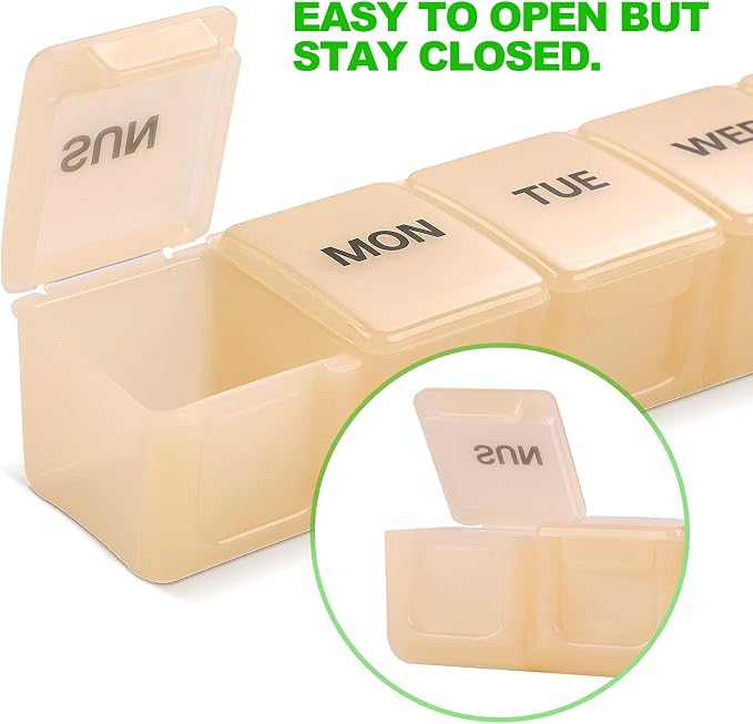 Pill Organizer 7-Day Weekly Pill Organizer | Portable Medicine, Daily Pill Cases for Pills/Vitamin/Fish Oil/Supplements