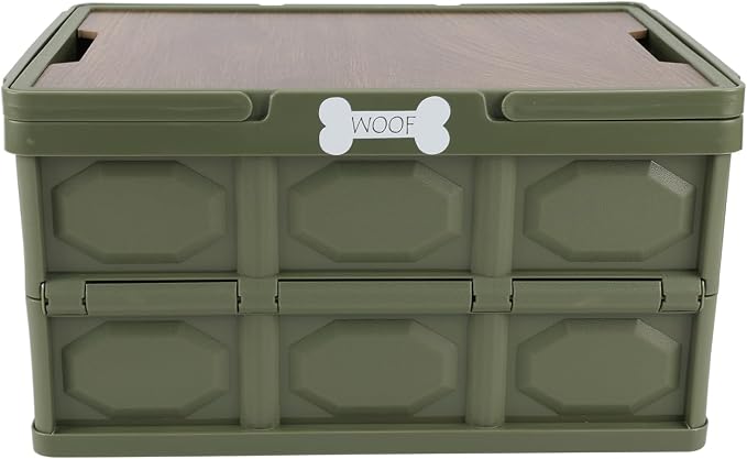 Morezi Outdoor Dog Toy bin chew Proof Box Storage in Plastic Foldable Designed Dog Stuff Organizer Great for pet Food organizing Toys leashes Clothing in Outside Green