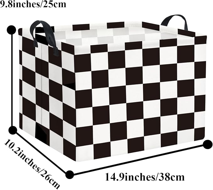 Rectangular Car Basket for Boys Checkered Basket Kids Baby Storage Bin Organizer Box Car Room Decor(Racing Flag)