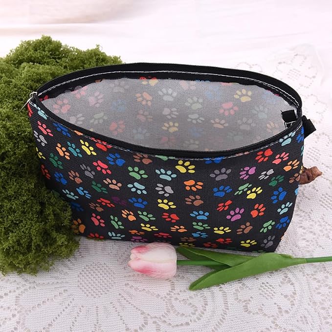 Paw Print Makeup Bag Cat Footprint Cosmetic Bags Portable Travel Toiletry Bag for Women Storage Zipper Pouches with Wrist Strap Makeup Cosmetic Pouch for Purse Dog Cat Lover Birthday Gifts