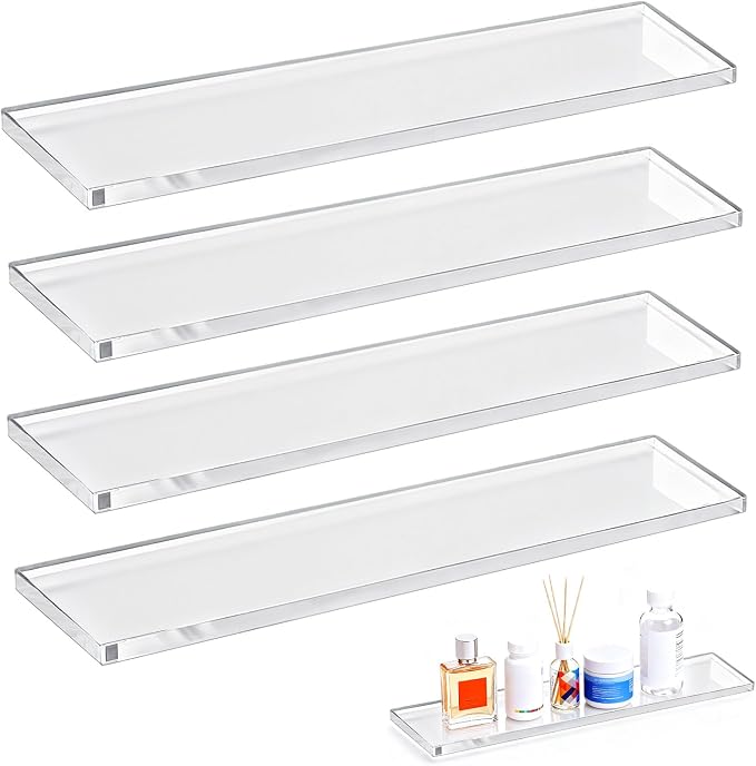 LILXIU 4 PCS 13.75 Inch Medicine Cabinet Shelves Acrylic Medicine Cabinet Shelf Replacement for Living Room Bathroom Kitchen Wall Mounted and Hanging Cabinets