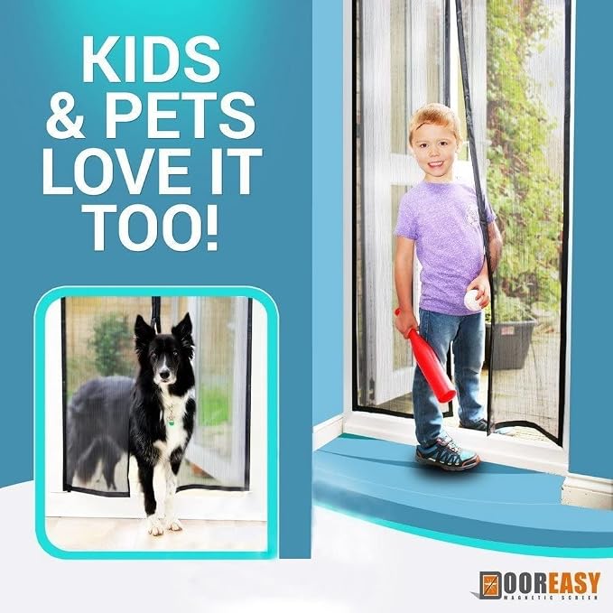 DOOREASY Magnetic Screen Door Size 38" x 83", Heavy Duty Mesh Net Closure with Magnets, Reinforced Polyester Full Frame Door Curtain, Fit Door Size 36 x 82 inch