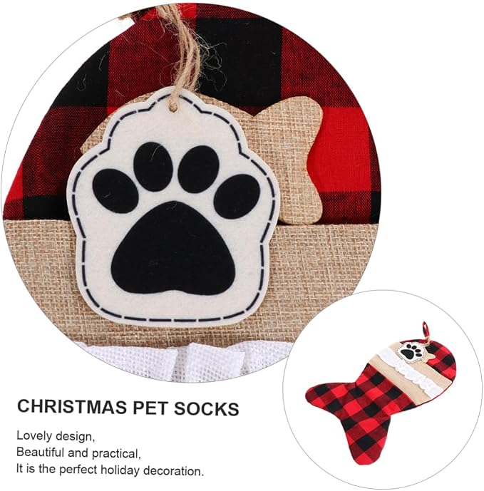 Baluue 1pc Christmas Pet Sock Bag Stylish and Plaid Storage Pouch for Holiday Decorations for Christmas Parties and Family Gatherings