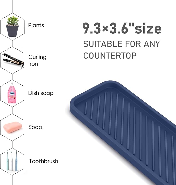Silicone Sponge Holder, Kitchen Sink Organizer Tray（Sapphire Blue）